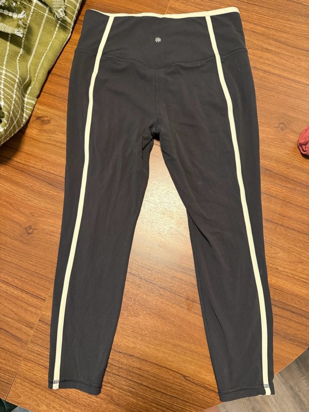 Athleta Black Leggings with Cream Side Piping